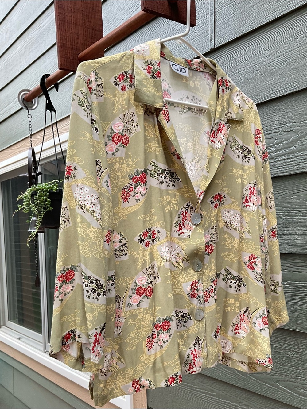Clio Olive Green Floral Button-Front Blouse